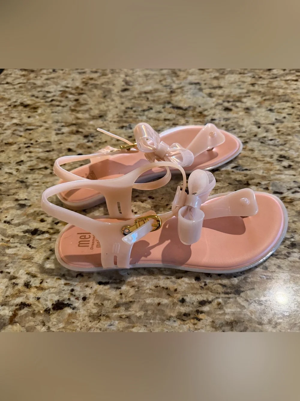 Mel Dreamed by Melissa Girls size 3 Youth Blush Double Bow T Strap Sandals